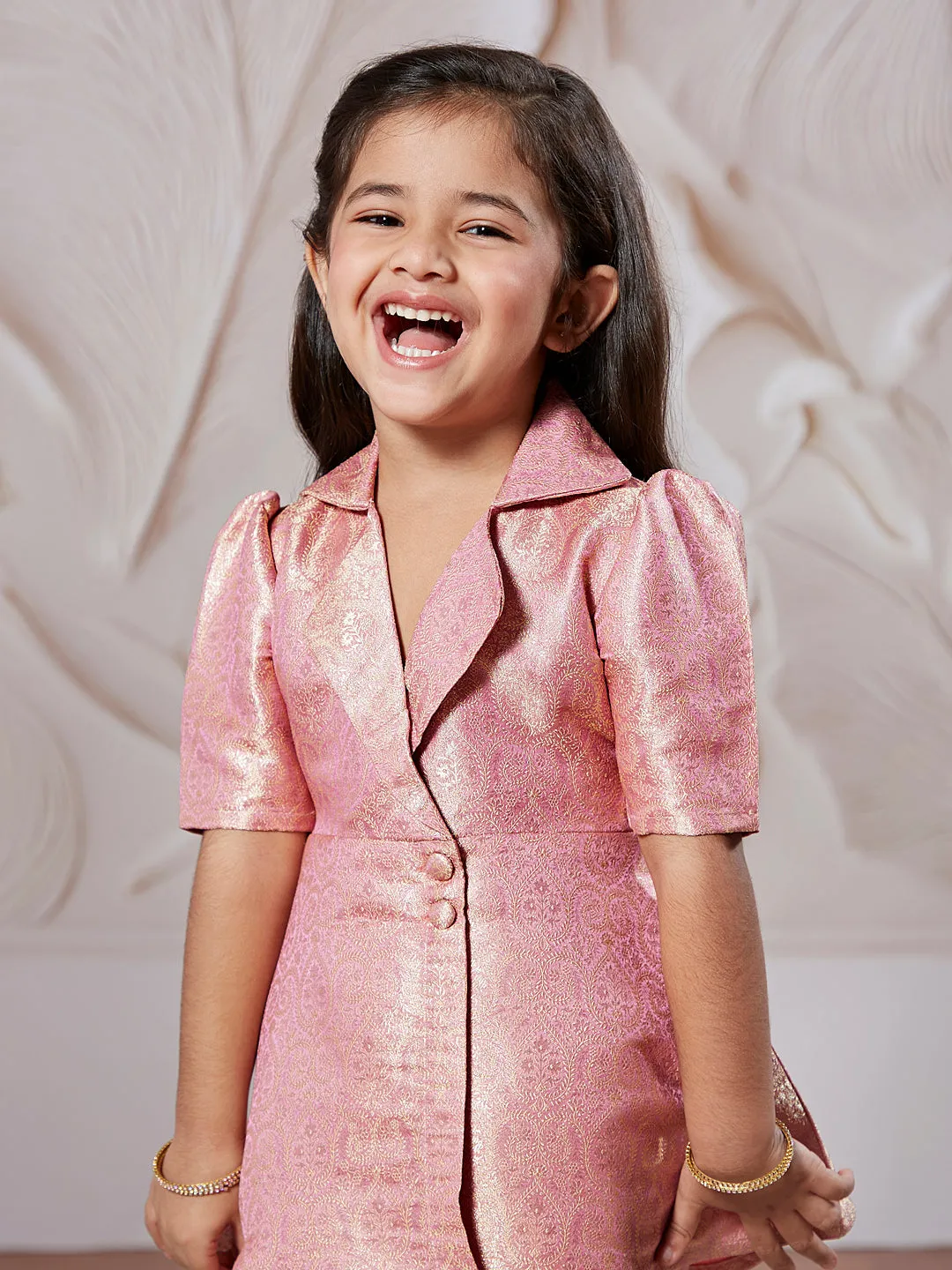 VASTRAMAY Girls' Pink Kurta And Dhoti Pant Set