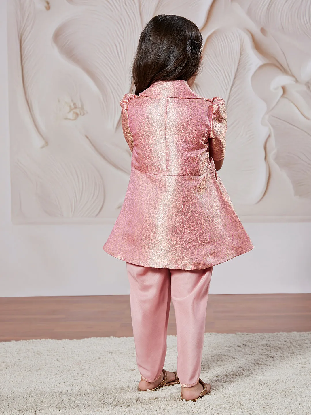 VASTRAMAY Girls' Pink Kurta And Dhoti Pant Set