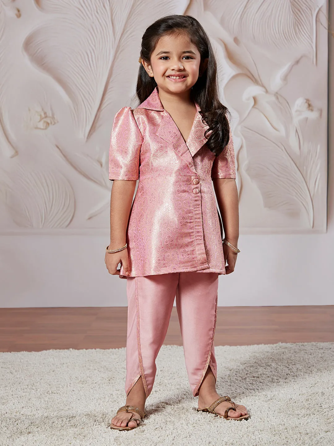 VASTRAMAY Girls' Pink Kurta And Dhoti Pant Set