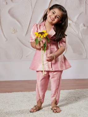 VASTRAMAY Girls' Pink Kurta And Dhoti Pant Set