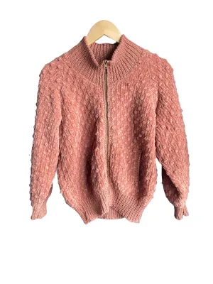 Vintage Handmade Wool Coral Long Sleeved Bomber Style Cardigan UK Size 16
