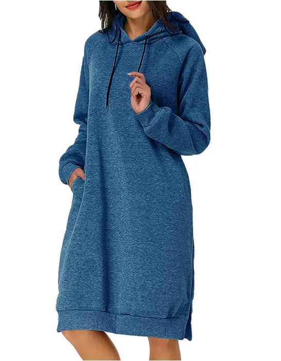 Women's Pretty Slouchy Hooded Pocket Mid-length Sweaters