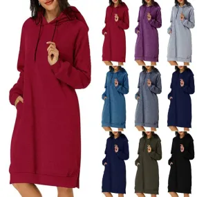 Women's Pretty Slouchy Hooded Pocket Mid-length Sweaters